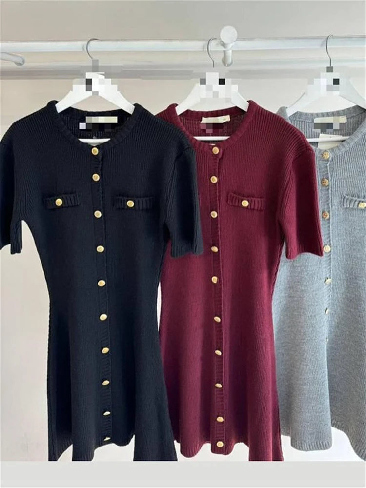 Elegant Ribbed Knit Mini Dress