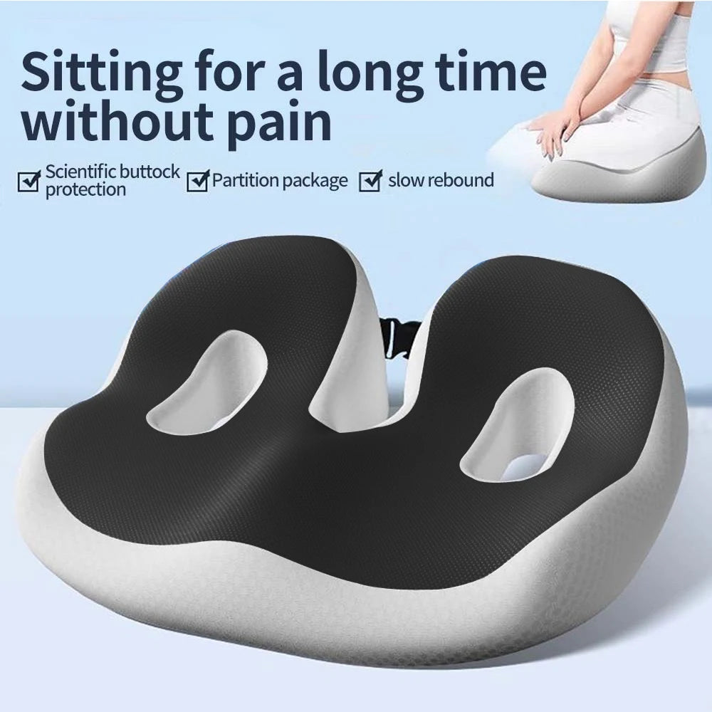 Pressure-resistant and breathable ergonomic seat cushion with slow-recovery filling and curved surface fitting the hips