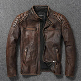 New 100% Cowhide Leather Jacket men Top Layer Clothes Men's Stand Collar Motorcycle Clothes  Autumn Winter Plus Size motorcycle