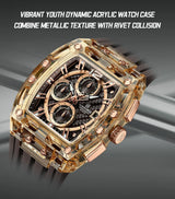 Men's Sport Chronograph – Waterproof Silicone Strap Tonneau Watch