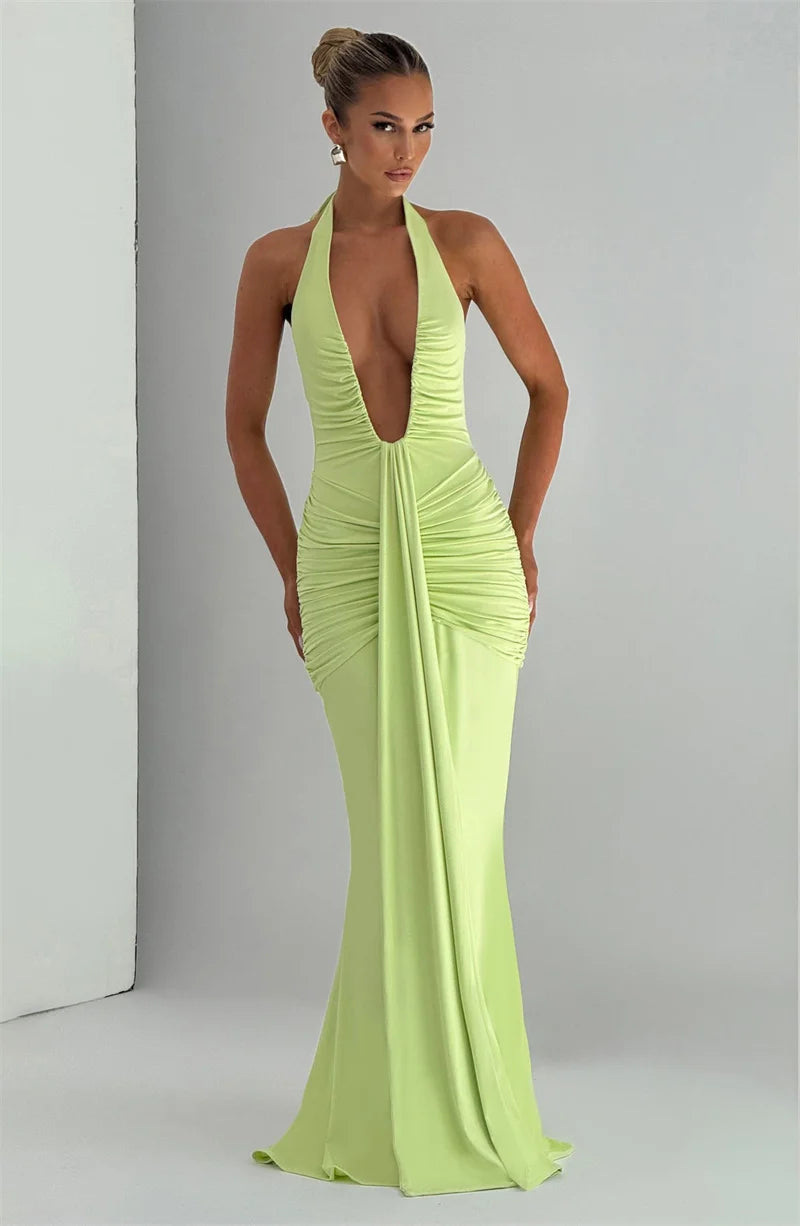 Elegant Deep V-Neck Halter Maxi Dress