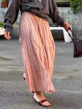 Women's Pleated Maxi Skirt – Elegant A-Line Beach Style