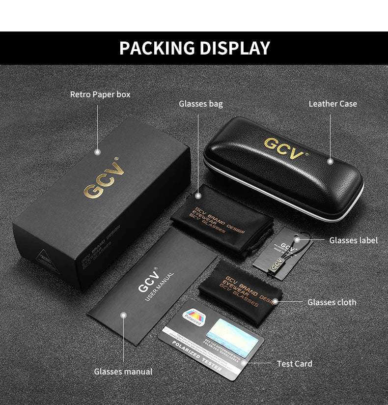 GCV Brand Classic Retro Women's Rectangular Square Metal Frame Glasses, Sunglasses, Polarizer Lenses，Box Oculos De Sol Gafas