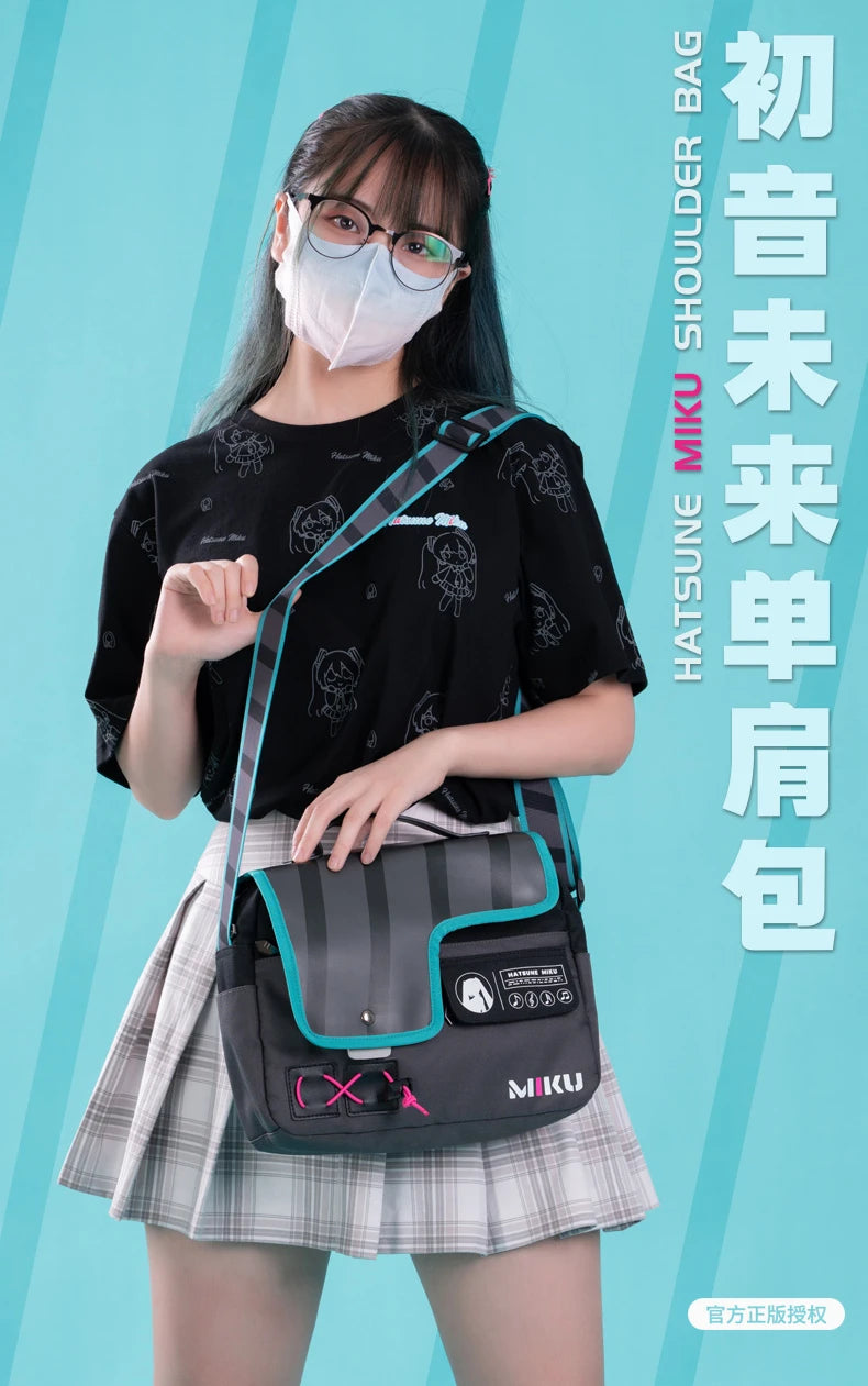 Bandai Hatsune Miku Buckle Shoulder Bag Cartoon Hatsune Miku Large Capacity Cool Storage Bag Anime Peripherals Holiday Gifts