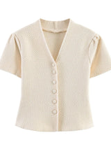 Summer minimalist style V-neck slim fit structured knit short sleeved knitted jacket with suspender short top and half skirt