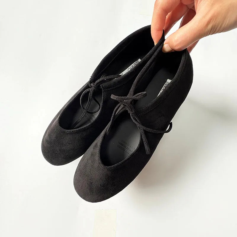 Round Toe Mary Jane Flats with Butterfly Knot