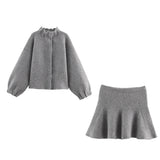 Women's 2-Piece Knitted Mini Skirt & Bomber Jacket Set
