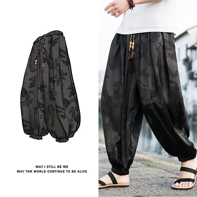 Men’s Ice Silk Dragon Jacquard Bloomers