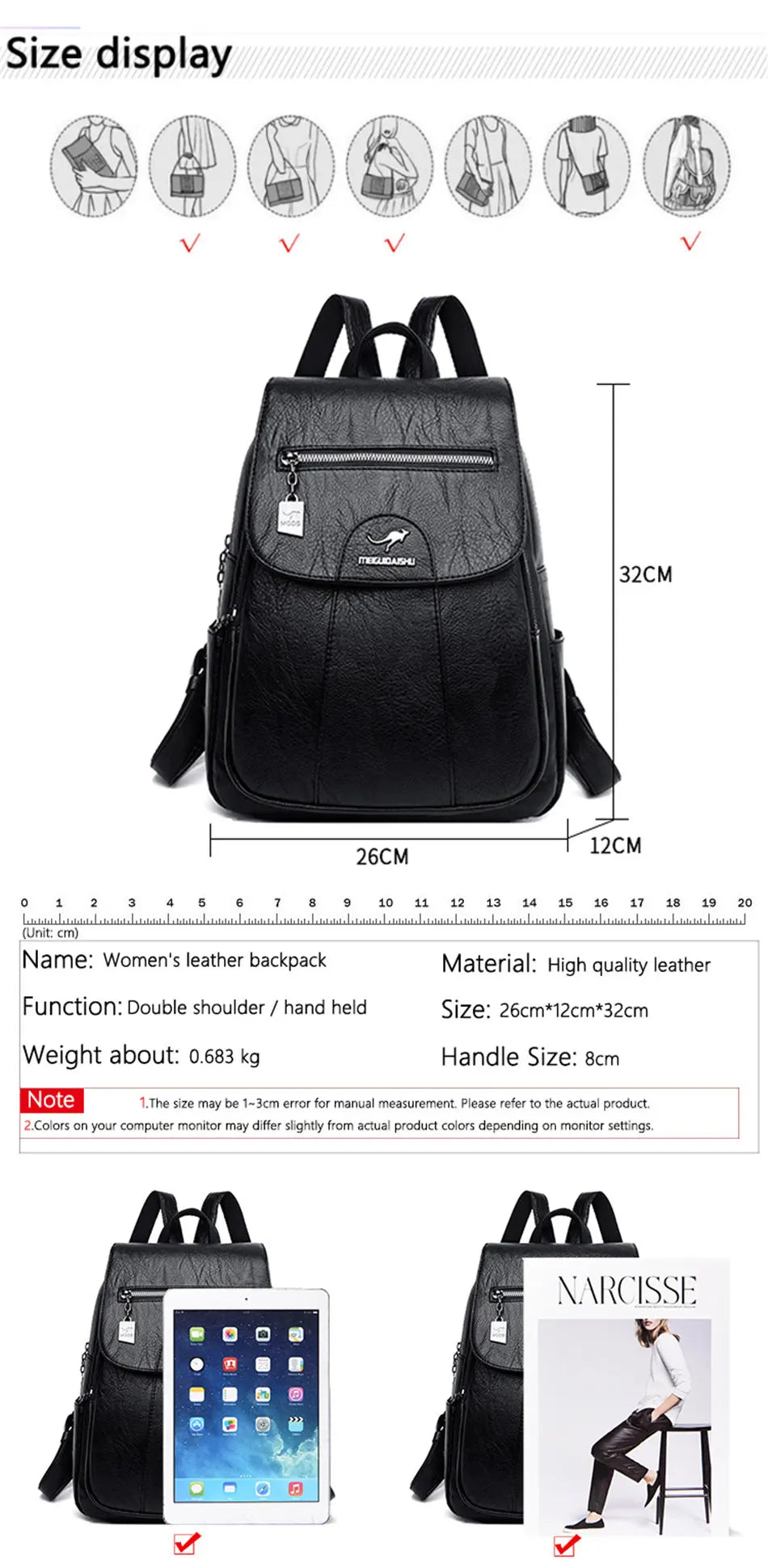Women's Leather Backpack with Organizer Pockets