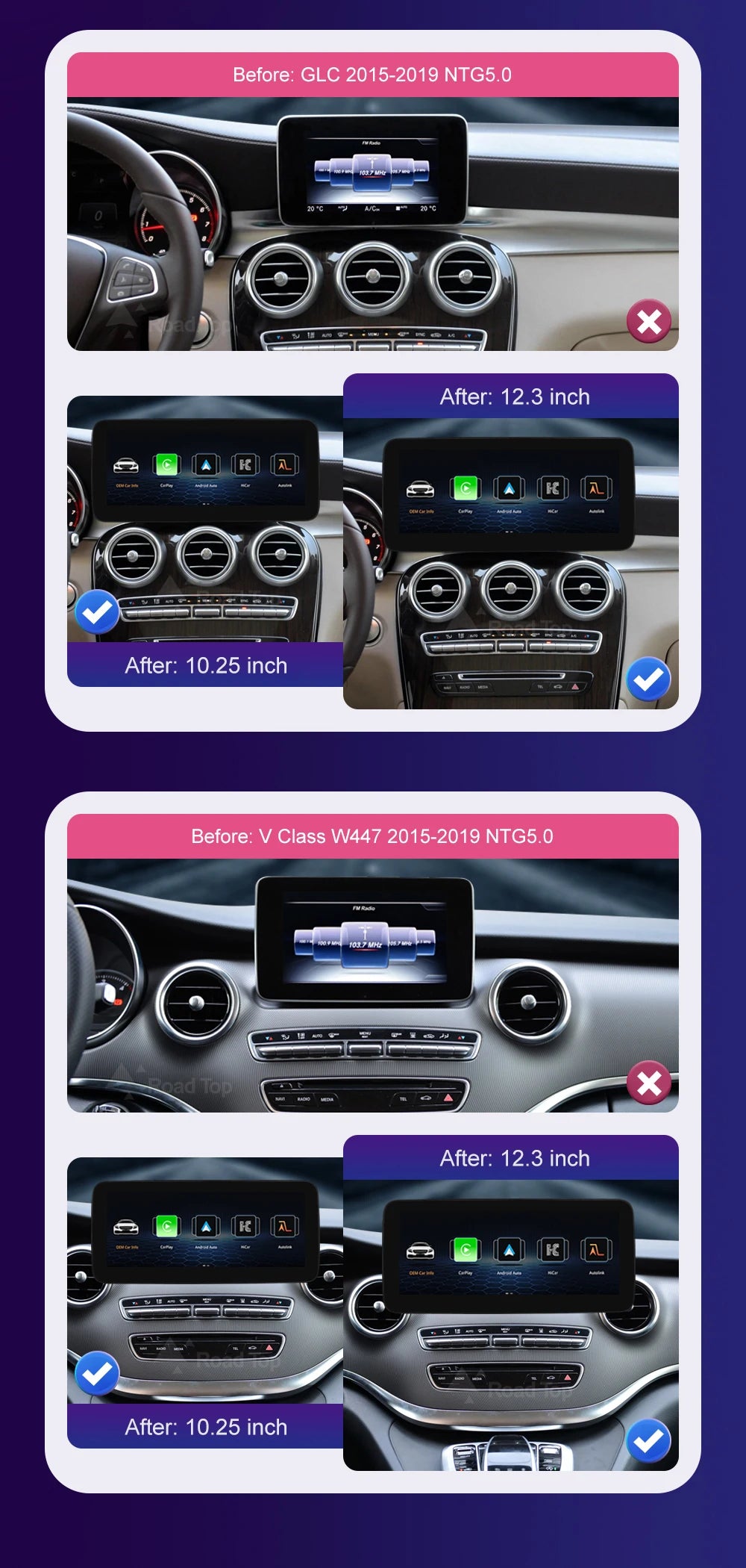 Linux CarPlay Screen for Mercedes-Benz W205 GLC V-Class | Wireless Android Auto