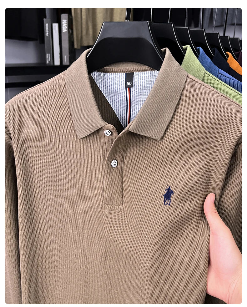 Premium Cotton Embroidered Long Sleeve Polo Shirt