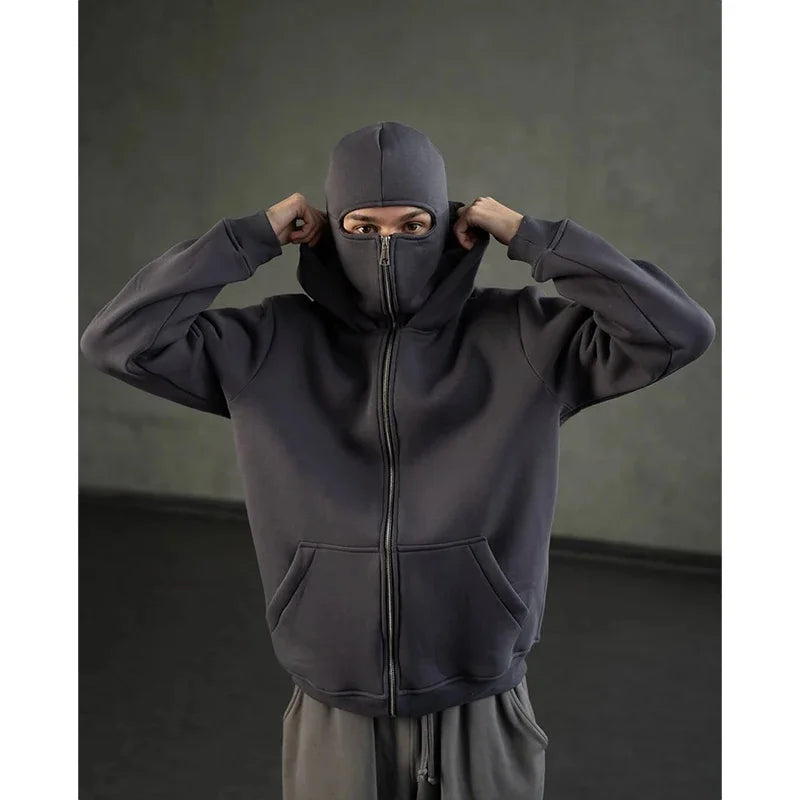 2025 Men's and Women's Balaclava Y2K Gothic Harajuku Winter Fashion Double Hooded Sportswear Men's Hooded Mask Zipper Sportswear