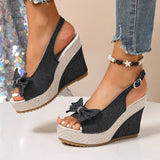Women's Rivet-Detail Wedge Sandals — Buckle Strap Platform Beach Shoes