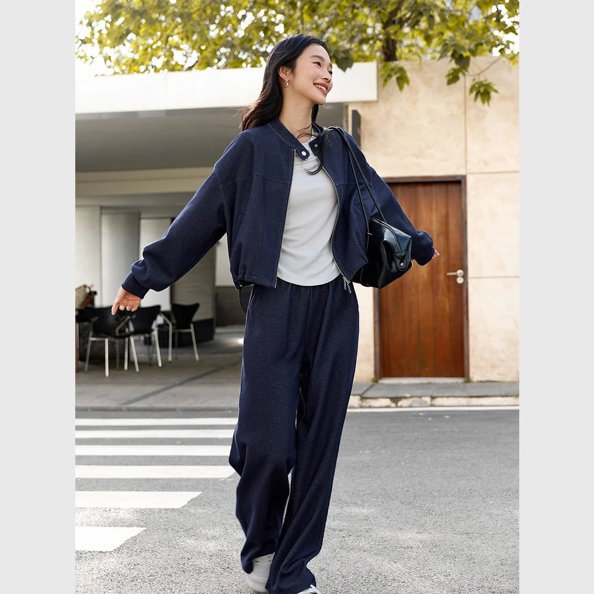 VIMLY 2 Piece Pant Set Woman Casual Outfits Women's Pant Suit 2026 Blue Stand-up Collar Jacket and Trouser Female Clothing A0119