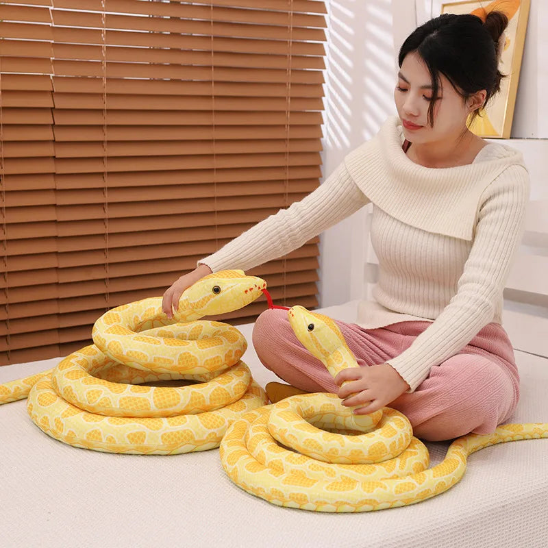 Giant Python-Print Plush Snake Pillow & Home Décor