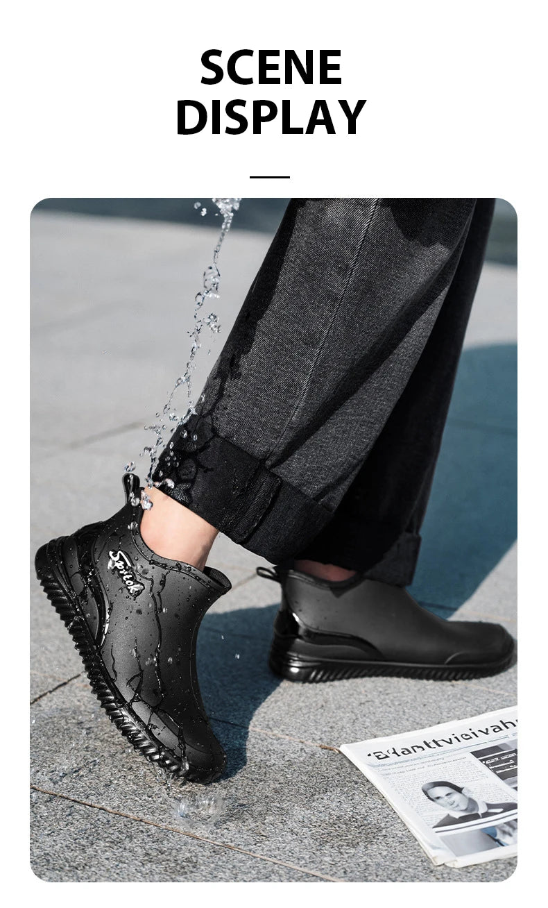 Fashionable Adult Short Rain Boots Waterproof Ankle Shoes Anti-Slip Durable Rubber Footwear For Men Women Suitable for Rainy Day