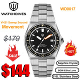 Watchdives WD0017 Watch VH31 Sweep Second Movement Stainless Steel Sapphire Crystal Business Wristwatch Vintage Watches