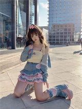 Sweet Lolita Denim Ball Gown Mini Skirt – Kawaii Lace
