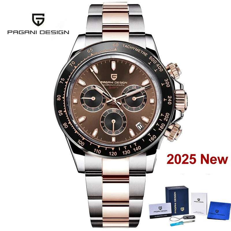 2026 New PAGANI DESIGN Rose Gold Chronograph Men's Watches Luxury Quartz Watch For Men Automatic Date Stainless steel Wristwatch