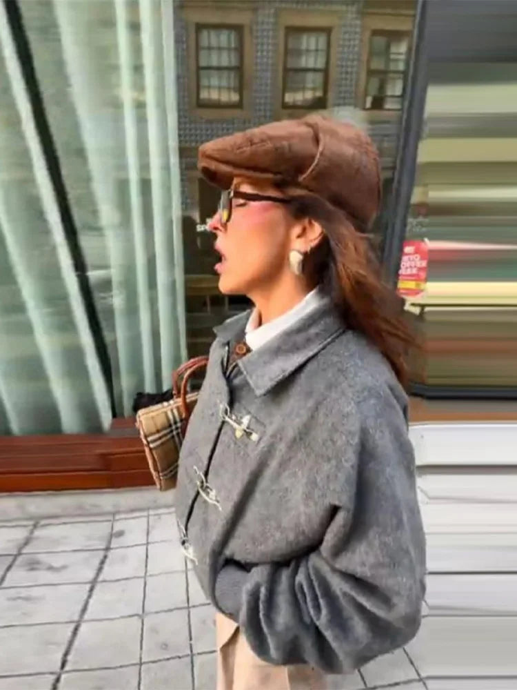 Women' S Vintage Autumn Winter Jacket Airplane Buckle Loose Lapel Coat Full Sleeve Outwears 2025 New Lady High Streetwears
