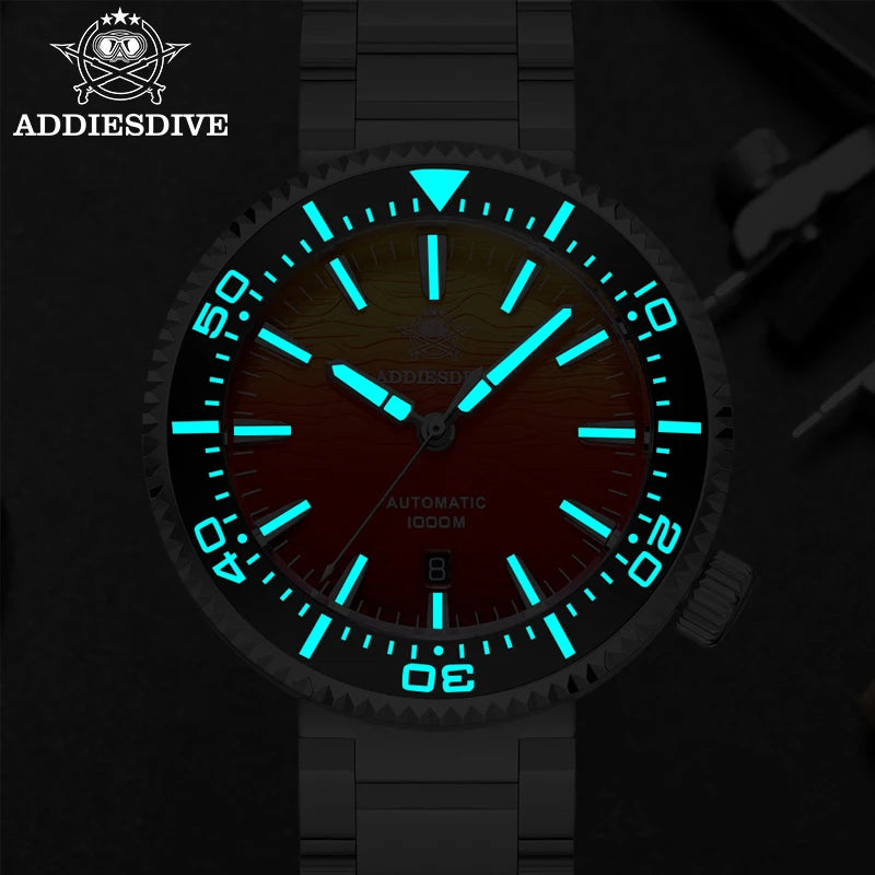 ADDIESDIVE Automatic Watches For Men 1000M Waterproof Sapphire Flame Clouds Texture Luxury BGW9 Luminous New AD2526 Diving Watch