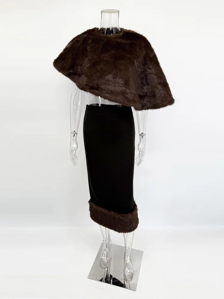 Elegant Fur & Feather 2-Piece Maxi Set
