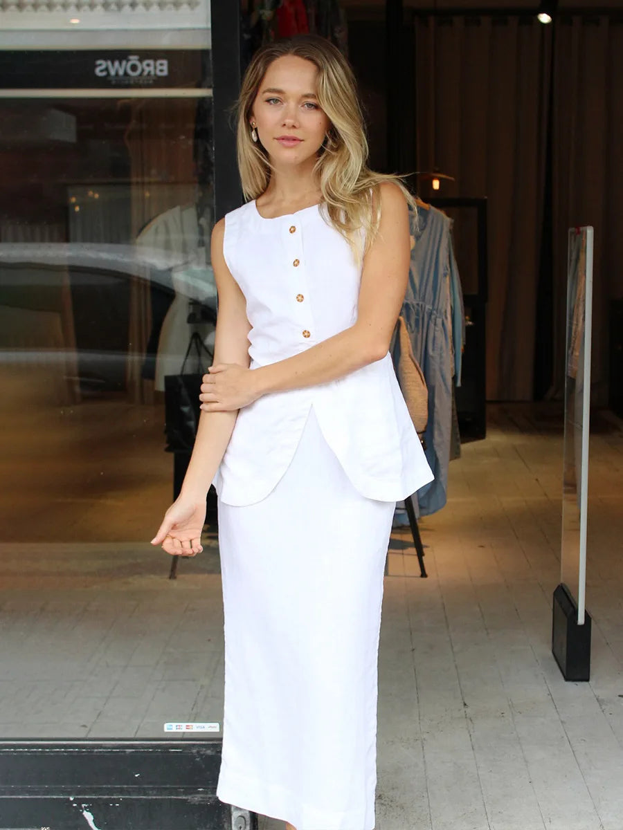 Bornladies Women's Sleeveless Vest High Waisted Skirt Set Spring Summer New Linen Casual Suit Fashion Office Lady Vest Set