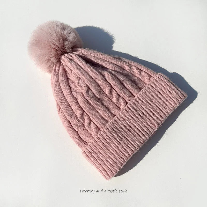 Women warm beanie hat men Plush and thickened cap winter ear protection high-end ski hat warm big head knit hat women's winter