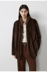 Women's Short Faux Fur Coat with Stand Collar