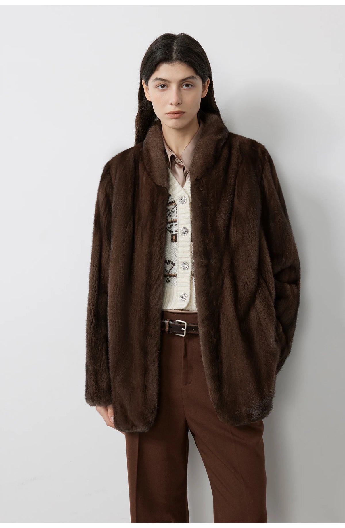 Women's Short Faux Fur Coat with Stand Collar