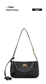2026 Spring New Luxury Brand Women Shoulder Bags Split Leather Black Handbags Women Fashion Gold Buckle Underarm Bags