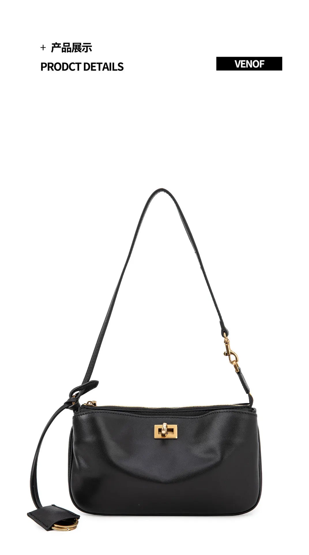 2026 Spring New Luxury Brand Women Shoulder Bags Split Leather Black Handbags Women Fashion Gold Buckle Underarm Bags