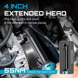 SEESII 6" Extended Ratchet Wrench 3/8"Cordless Electric Wrench 55Nm 12V Rechargeable Angle Wrench Car Repair Tools w/2 Batteries
