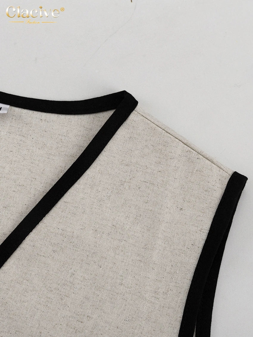 Clacive Summer Slim Khaki Cotton 2 Piece Set Woman Outfit 2025 Fashion Sleeveless Crop Top With High Waist Shorts Set Streetwear