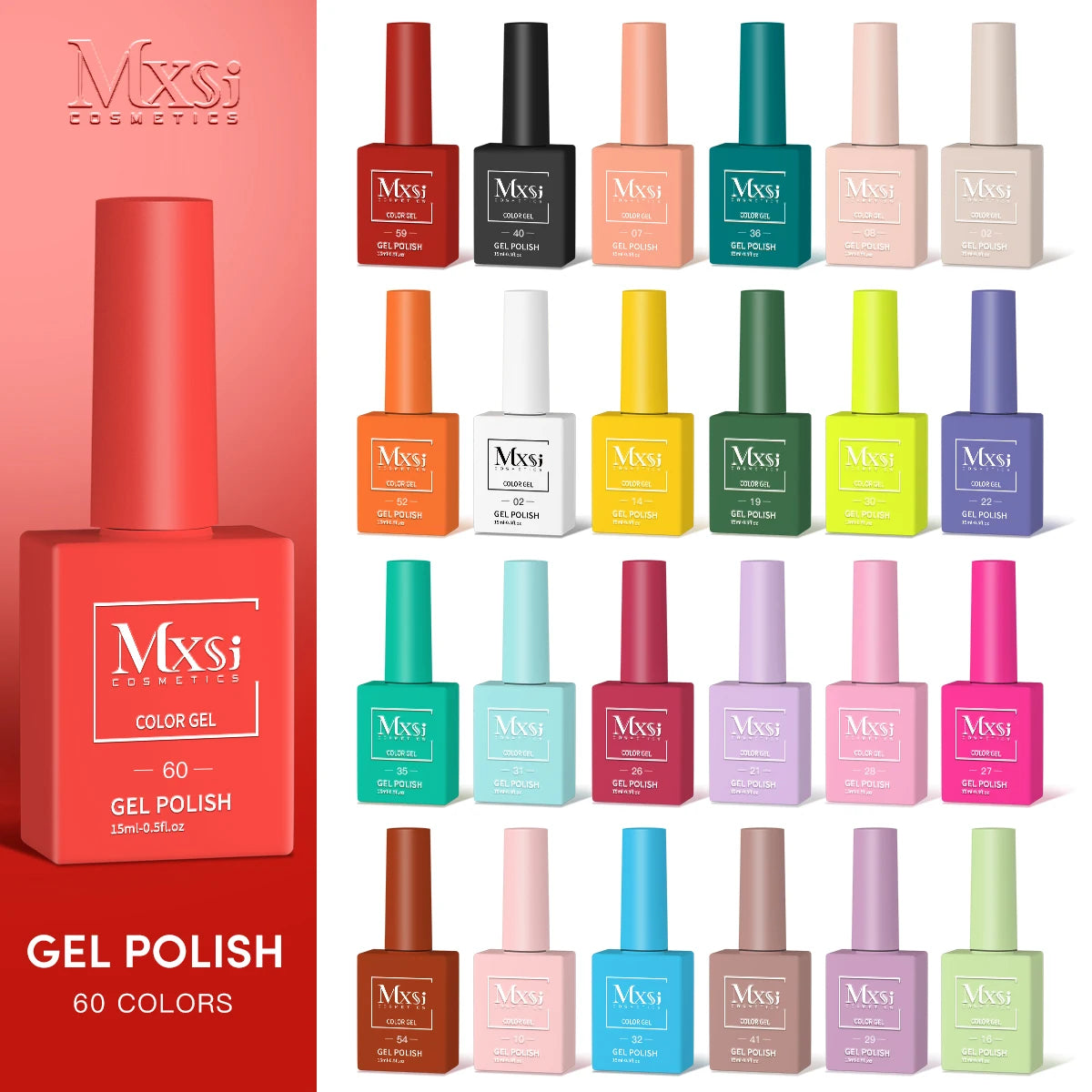 MXSI 60-Color Gel Nail Polish Kit – Glitter UV Set