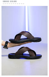 Mens Leather Slippers Comfortable Breathable Summer Big Size Sandals for Men with Soft Sole