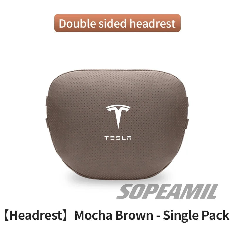 Car Double-Sided Suede Leather Headrest Neck Support Pillow Seat Waist Cushion Tesla Cybertruck Model 3 Model Y Model S Model X