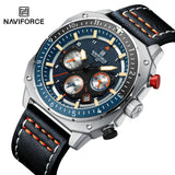 NAVIFORCE Sports Multifunction Waterproof Watches for Men Fashion Leather Luxury Brand Quartz Analog Luminous Square Wrist Watch