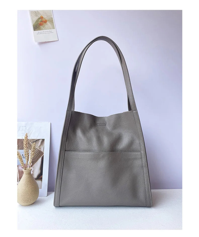 2025 New Women Bag Female Luxury Fashion Shoulder Bags Lady Soft 100% Cowhide Genuine Leather Niche Design Tote Bucket Handbag