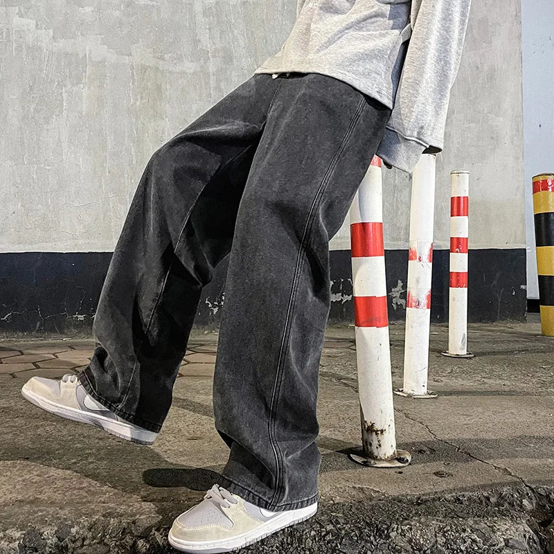 Men's Korean Wide-Leg Jeans – Relaxed Streetwear Fit