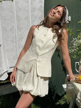 Bornladies Cotton Chic Casual Vest Mini Skirt Set Women's Fashion Commuter Sleeveless Tank Top Loose Shorts Suits Summer New