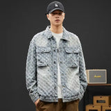 Fashionable Premium Jacquard Washed Denim Jacket for Men - Autumn New Arrival American Vintage Distressed Streetwear Style