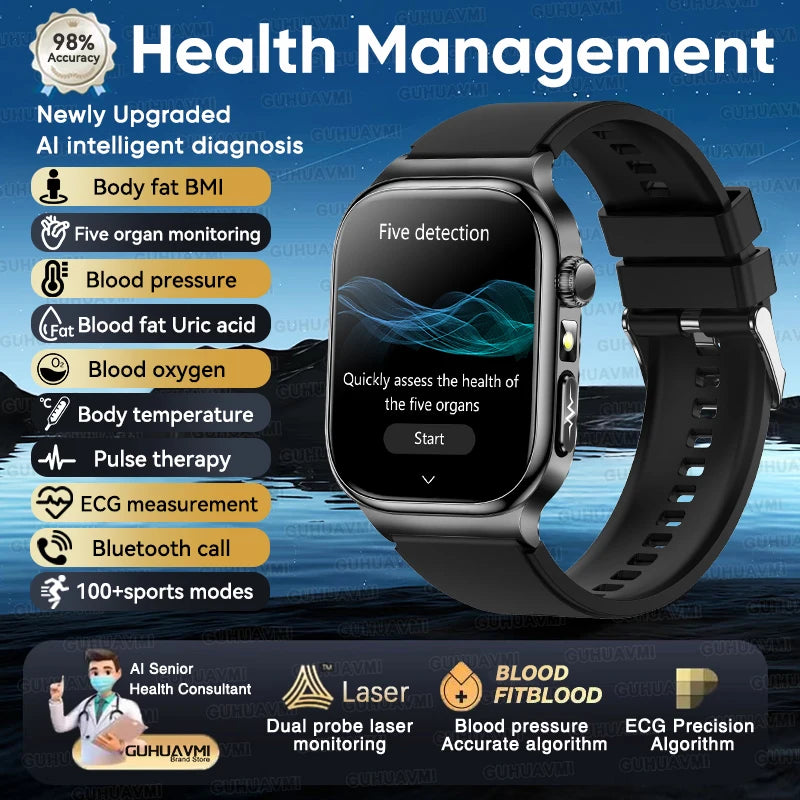 2026 New Accurate Measurement Health Smart Watch ECG+PPG Uric Acid Blood Pressure Blood Lipids BT Call Smartwatchs For Men Women