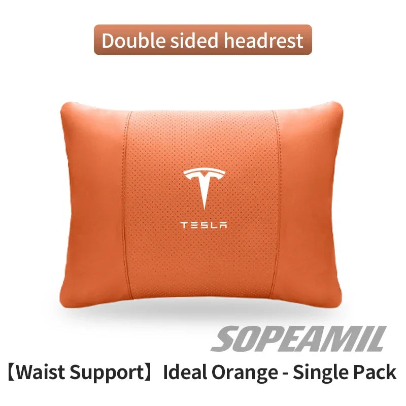 Car Double-Sided Suede Leather Headrest Neck Support Pillow Seat Waist Cushion Tesla Cybertruck Model 3 Model Y Model S Model X