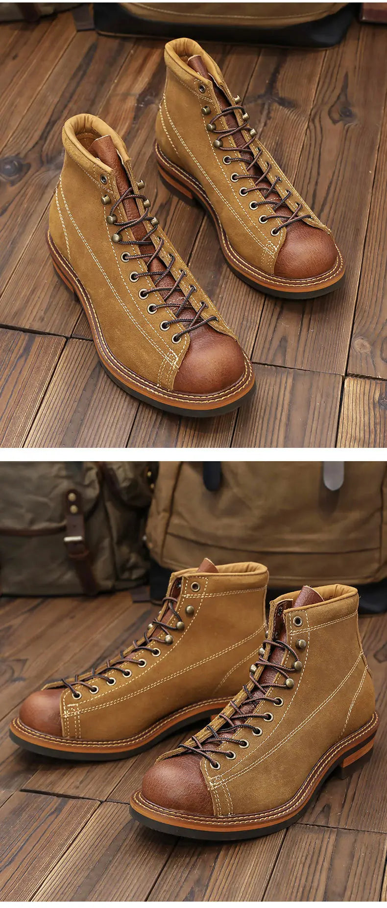 KOWM Hiking shoes men's walking boots British thick soled cowhide high top motorcycle boots ankle sneakers  casual trekking shoe