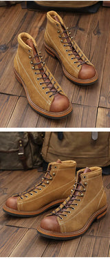 KOWM cowhide Hiking shoes men's walking boot British trekking shoes thick soled cowhide high top motorcycle boots ankle sneakers