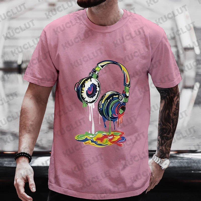 Men’s Hip Hop Melting Headset Graphic Oversized Tee