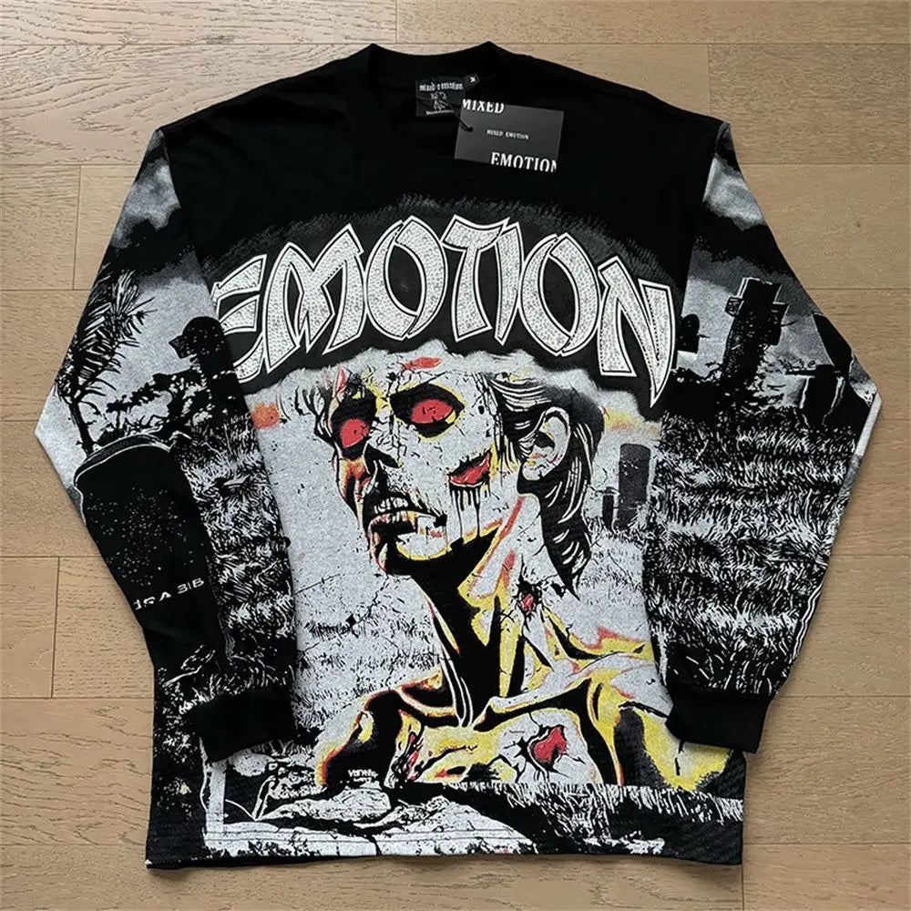 Mixed Emotion Oversized Cotton Long Sleeve T-Shirt