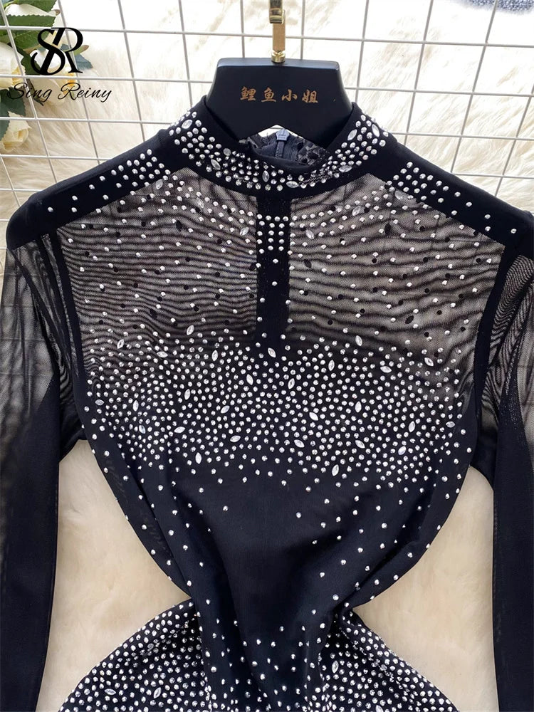 Sparkle & Shine: Women's Rhinestone Mesh Romper