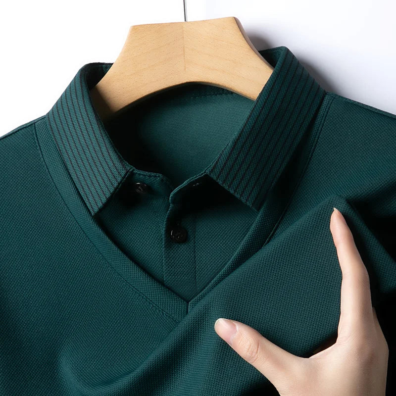 Men's Contrast Polo Shirt – Relaxed Long Sleeve Layered Look